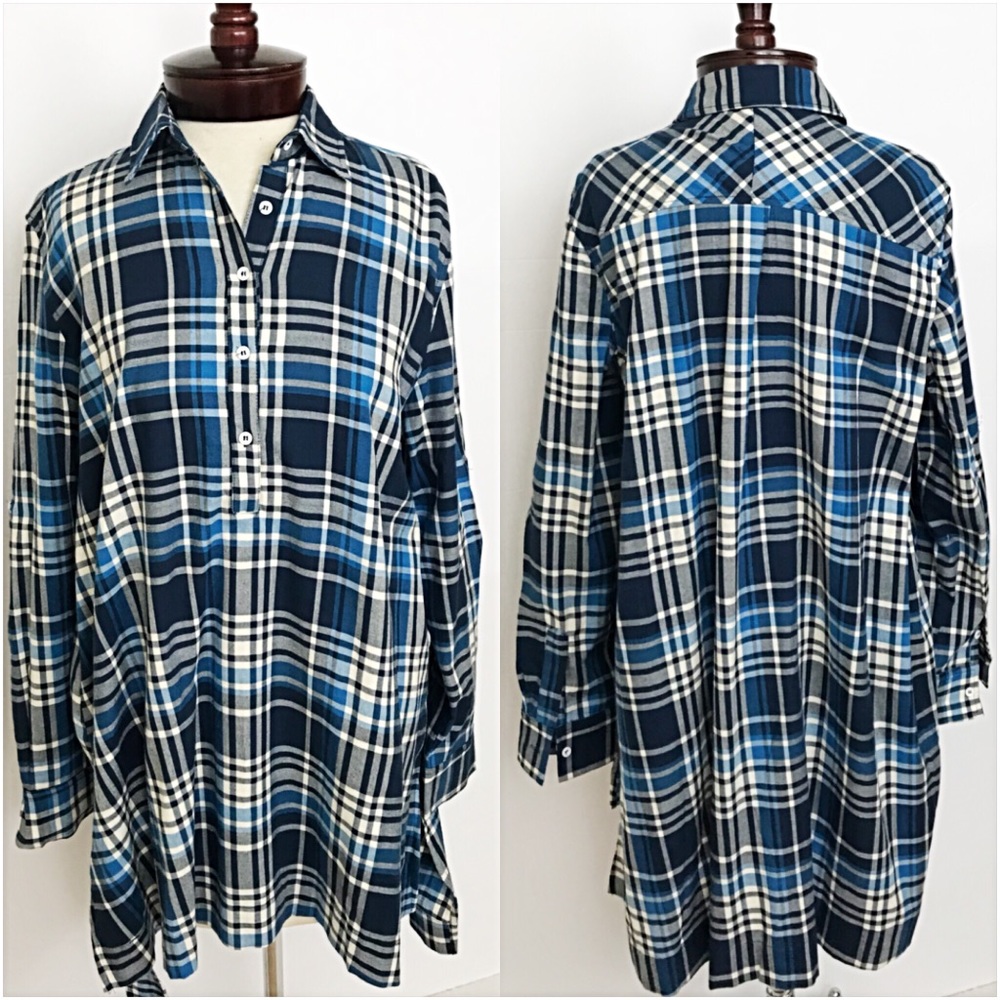 Perfect Plaid Relaxed Tunic Shirt Top SM - Picture 6 of 6
